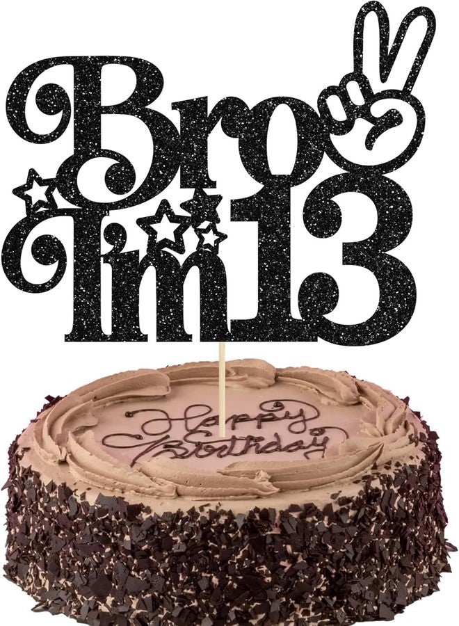 SVM CRAFT® Brother I'm 13 Cake Topper Glitter Happy 13th Birthday Cake Pick Bro I'm 13 Cake Decoration It's My 13th Birthday Decorations for Boys Cheers to 13 Years Old Birthday Party Supplies Black - Image 1