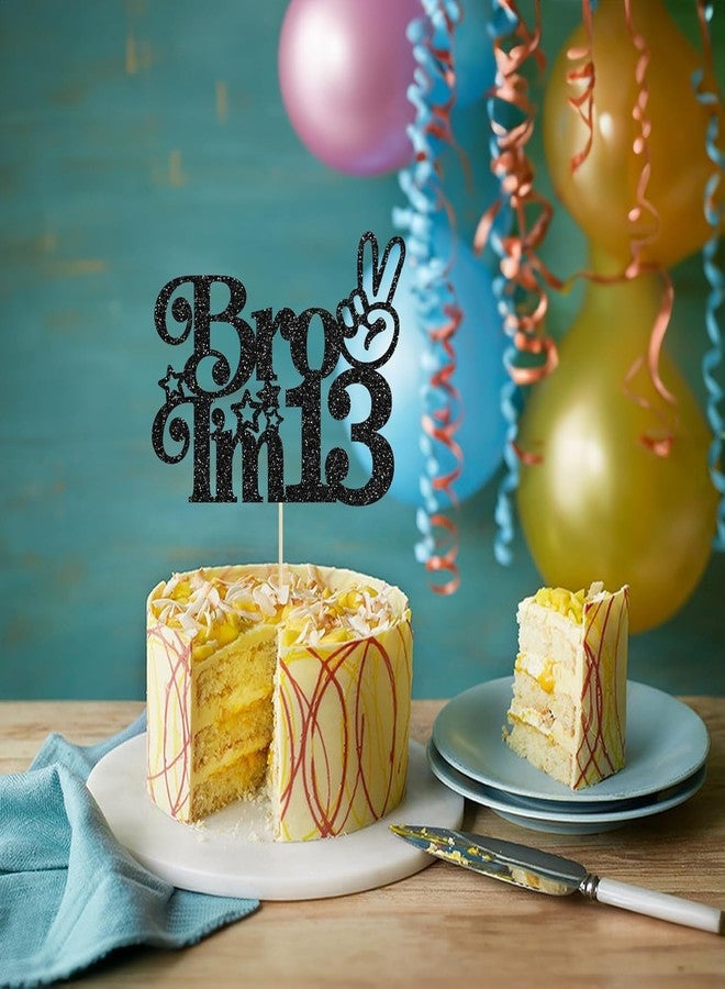 SVM CRAFT® Brother I'm 13 Cake Topper Glitter Happy 13th Birthday Cake Pick Bro I'm 13 Cake Decoration It's My 13th Birthday Decorations for Boys Cheers to 13 Years Old Birthday Party Supplies Black - Image 3