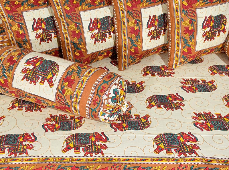 AMLEXTTRIZ AMLEXTTRIZ Special Animal Printed Pure Soft Cotton Diwan Cover Set 8 Pcs Set 5 Cushion Cover2 Bolster Cover1 Bedsheet Yellow  - Image 2