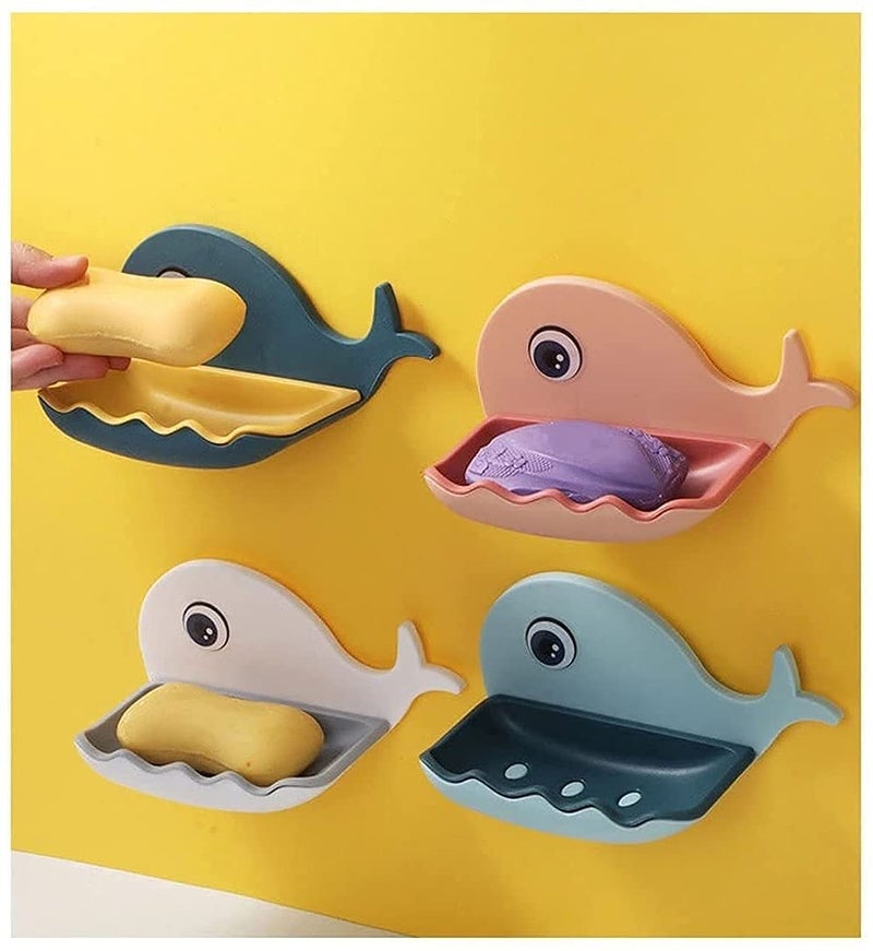 HOMEZZA Fish-Shaped Wall-Mounted Soap Dish Holder | Cute Plastic Bathroom Organizer for Kids & Adults | Drainable, Durable, and Space-Saving for Kitchen & Bathroom Decor (Pack of 2) - Image 1