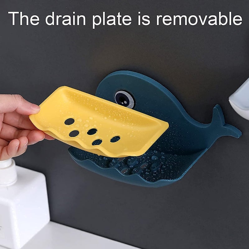 HOMEZZA Fish-Shaped Wall-Mounted Soap Dish Holder | Cute Plastic Bathroom Organizer for Kids & Adults | Drainable, Durable, and Space-Saving for Kitchen & Bathroom Decor (Pack of 2) - Image 4