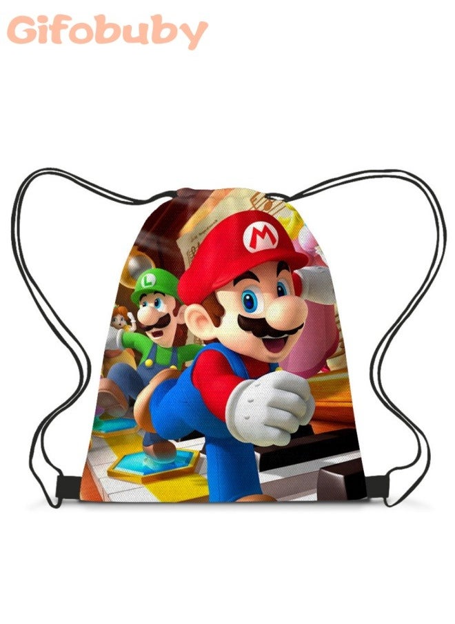 Gifobuby Mario Unisex Drawstring Bag and Kids Bathrobe Two Piece Set Theme Party Favors Birthday Party Decoration Kids Bath Wearable Towel Hooded Cape Bath Towel  - Image 3
