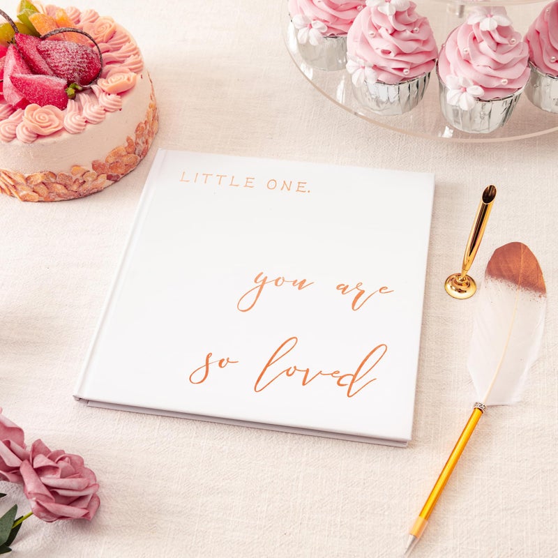 Calculs Baby Shower Party Guest Book Babies Picture Book Polaroid Scrapbook, White Cover, Rose Gold Foil Stamping, Blank White Pages - Image 5