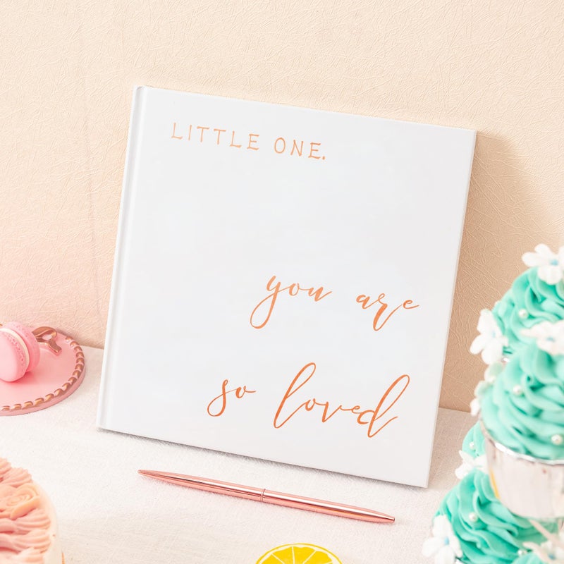 Calculs Baby Shower Party Guest Book Babies Picture Book Polaroid Scrapbook, White Cover, Rose Gold Foil Stamping, Blank White Pages - Image 4