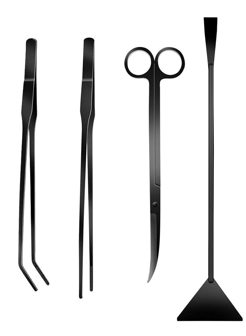 SYOSI 4Pcs Aquascaping Tools Kit, Long Stainless Steel Aquarium Plant Tools with Black Anti-rust Coating, Aquarium Tweezers, Scissors, and Scrapers for Aquascaping Cleaning（Free Magnetic Tool Holder）  - Image 1