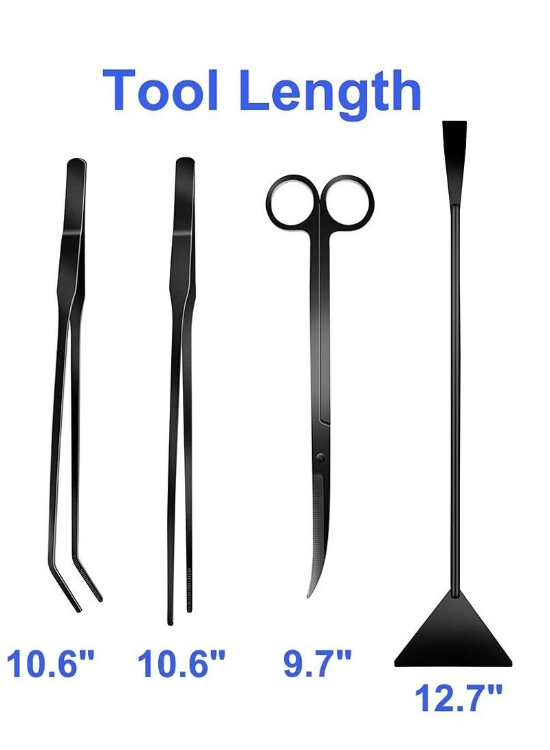 SYOSI 4Pcs Aquascaping Tools Kit, Long Stainless Steel Aquarium Plant Tools with Black Anti-rust Coating, Aquarium Tweezers, Scissors, and Scrapers for Aquascaping Cleaning（Free Magnetic Tool Holder）  - Image 2