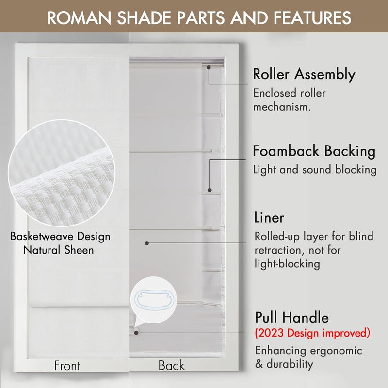 madison park Galen Cordless Roman Shades-Fabric Privacy Single Panel Darkening, Energy Efficient, Thermal Insulated Window Blind Treatment, for Bedroom, Living Room Decor, 23" x 64", White - Image 5