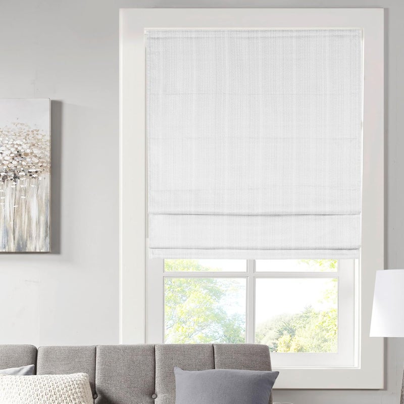 madison park Galen Cordless Roman Shades-Fabric Privacy Single Panel Darkening, Energy Efficient, Thermal Insulated Window Blind Treatment, for Bedroom, Living Room Decor, 23" x 64", White - Image 1
