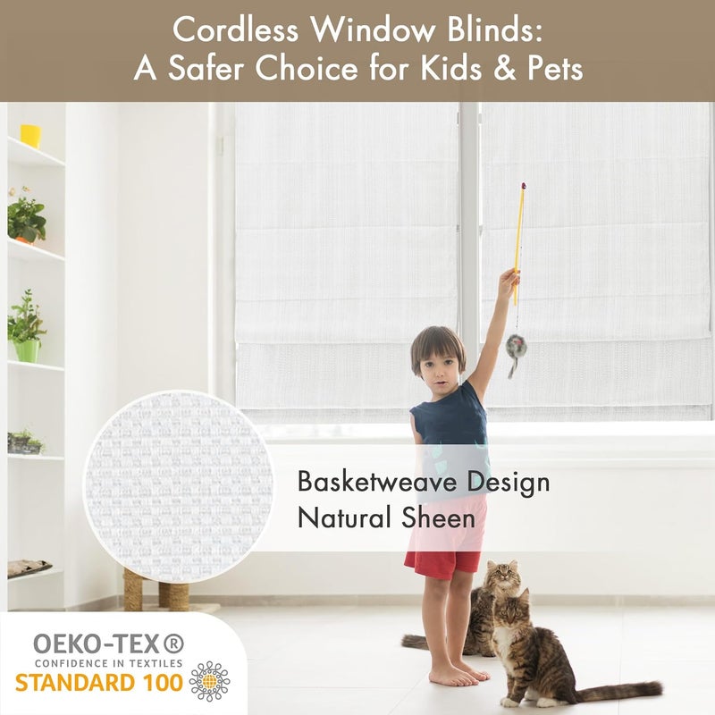 madison park Galen Cordless Roman Shades-Fabric Privacy Single Panel Darkening, Energy Efficient, Thermal Insulated Window Blind Treatment, for Bedroom, Living Room Decor, 23" x 64", White - Image 2