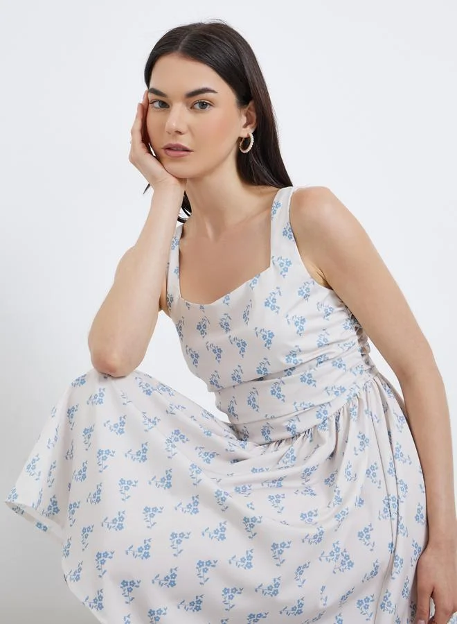 Take Two Take Two Floral Print Square Neck Strappy Mini Dress