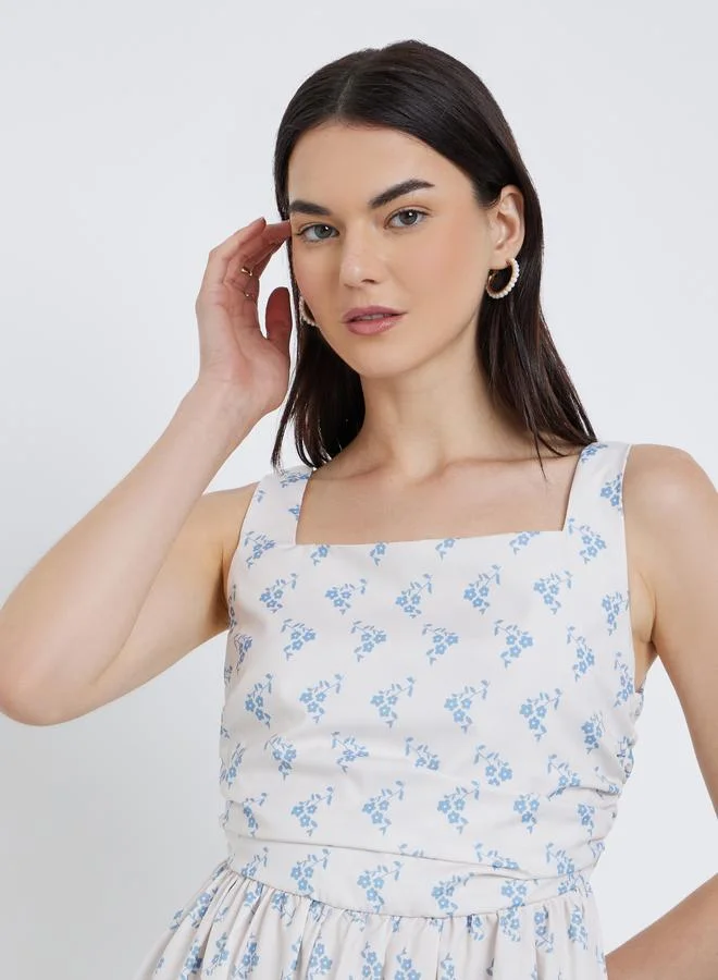 Take Two Take Two Floral Print Square Neck Strappy Mini Dress