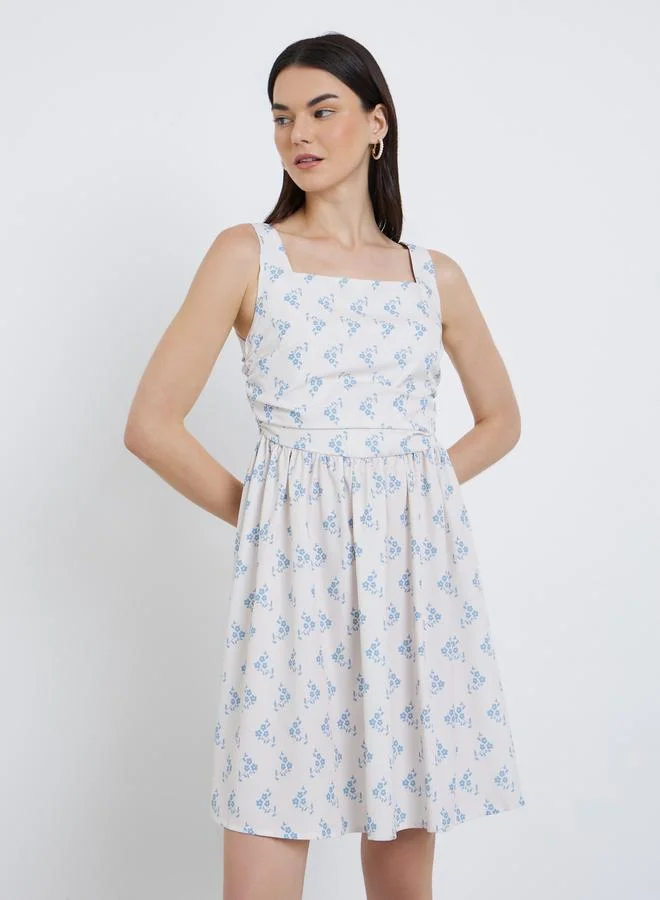 Take Two Take Two Floral Print Square Neck Strappy Mini Dress