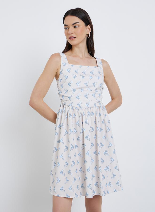 تايك تو فستان قصير بطبعة زهور بحمالات - Image 3