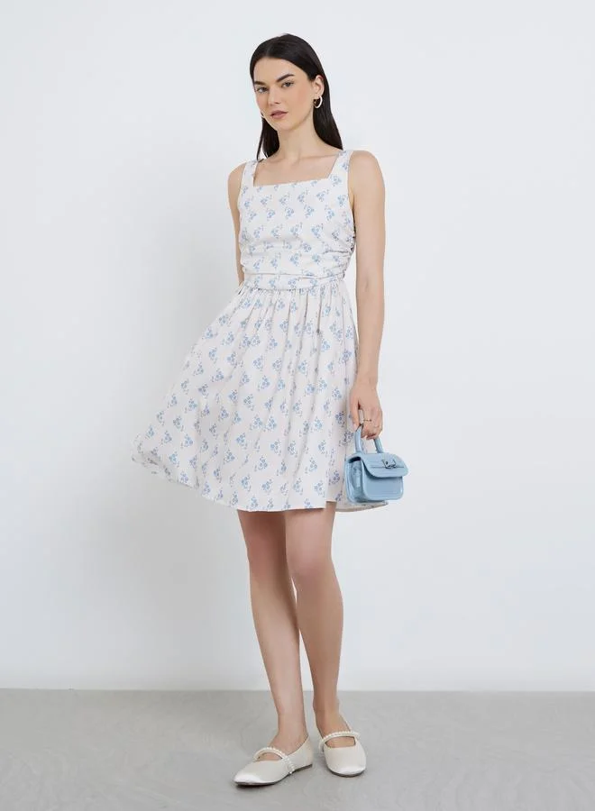 Take Two Take Two Floral Print Square Neck Strappy Mini Dress