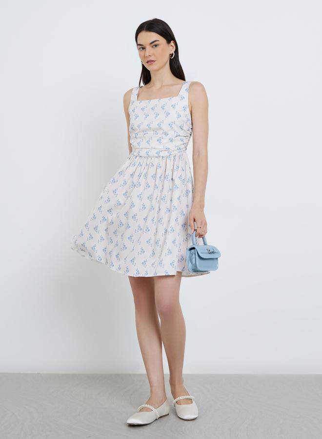 تايك تو فستان قصير بطبعة زهور بحمالات - Image 2