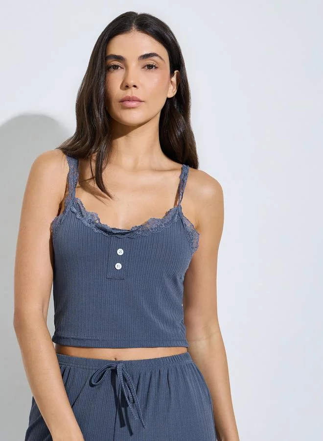 Styli Dark Grey Lace Cami Top and Pyjama Set