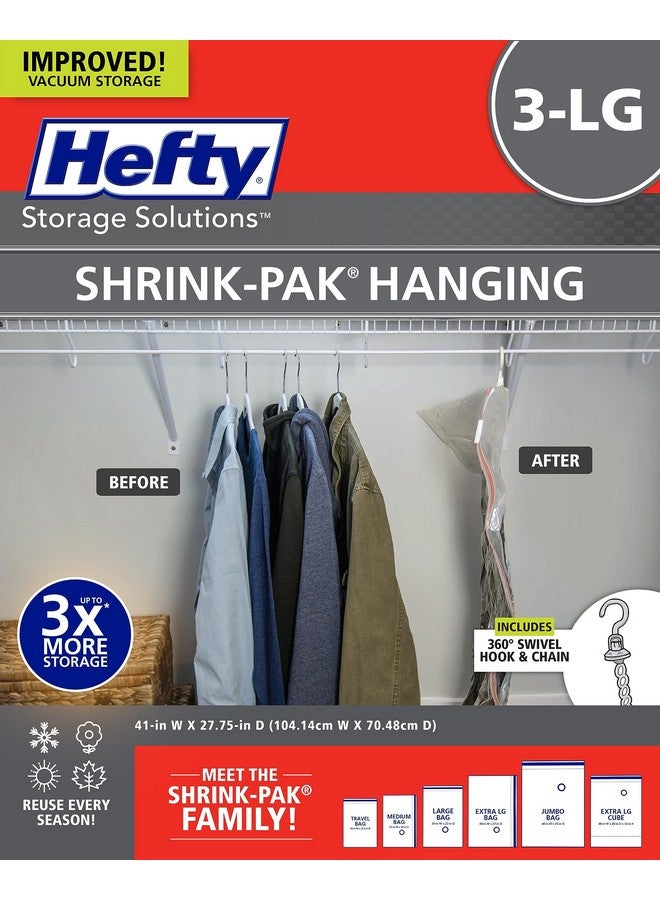 Hefty Hefty Shrink-Pak Vacuum Storage Bags - Space Saver for Under Bed Storage, Clothing and Comforters, 3X More Storage Space - 3 Large Hanging Bags - Image 1