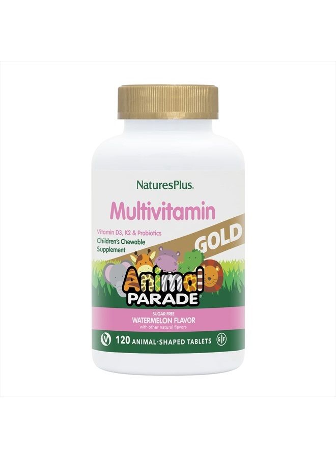 Nature's Plus NaturesPlus Animal Parade Gold Multivitamin Children's Chewables - Watermelon Flavor - 120 Animal-Shaped Tablets - Vitamin D3, K2 & Probiotics - Vegan, Gluten Free - 60 Total Servings - Image 1