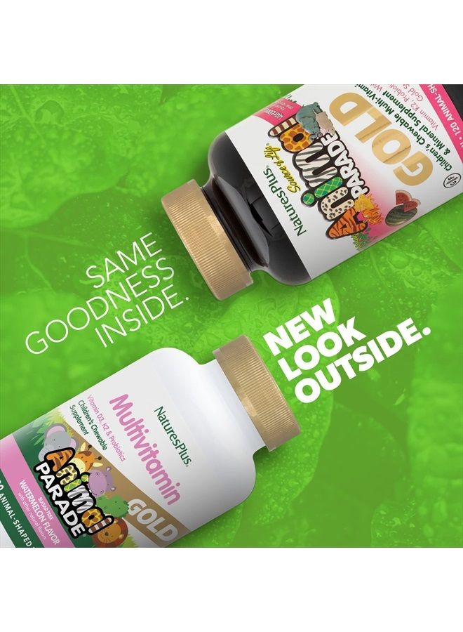 Nature's Plus NaturesPlus Animal Parade Gold Multivitamin Children's Chewables - Watermelon Flavor - 120 Animal-Shaped Tablets - Vitamin D3, K2 & Probiotics - Vegan, Gluten Free - 60 Total Servings - Image 2