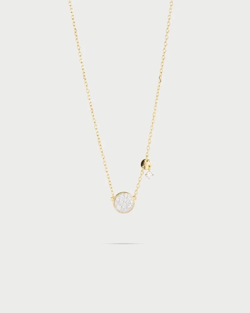 Rue Des Mill Necklace with chain and pav√® circle - STARDUST TEN - Yellow Gold