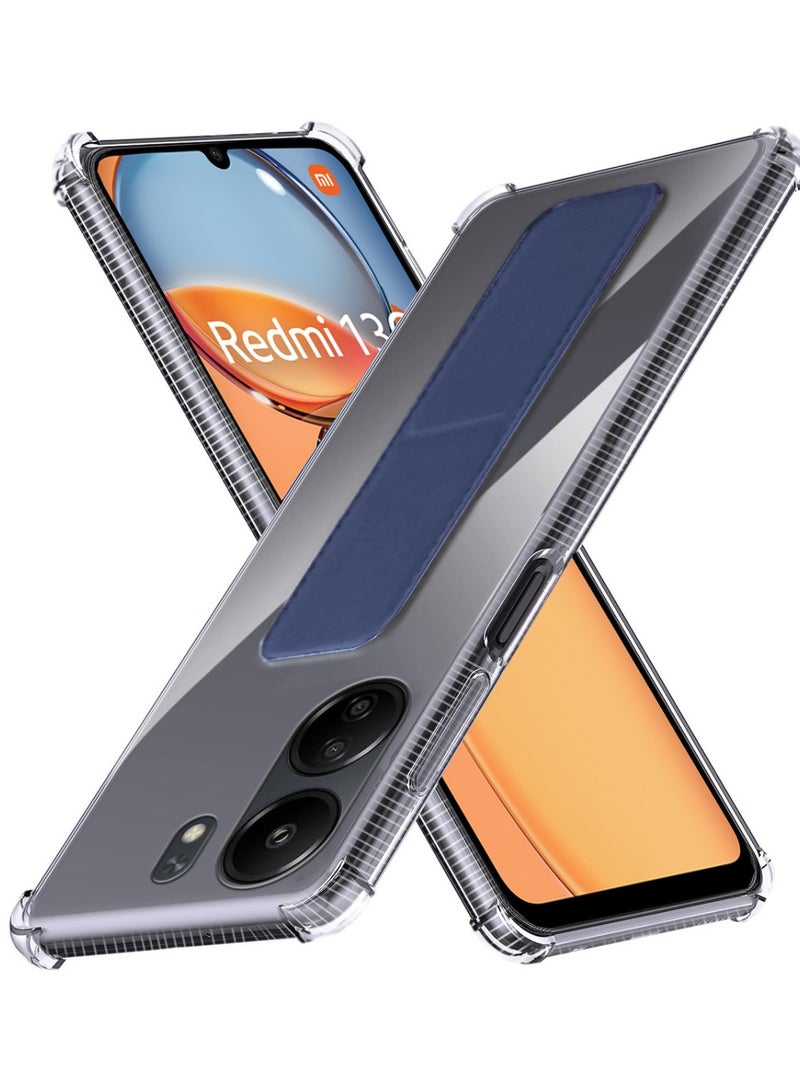 Techie Clear Shockproof Airbag Magnetic Secure Hand Grip Cover Case with Foldable Kickstand for Xiaomi Redmi 13C – Navy Blue - Image 1
