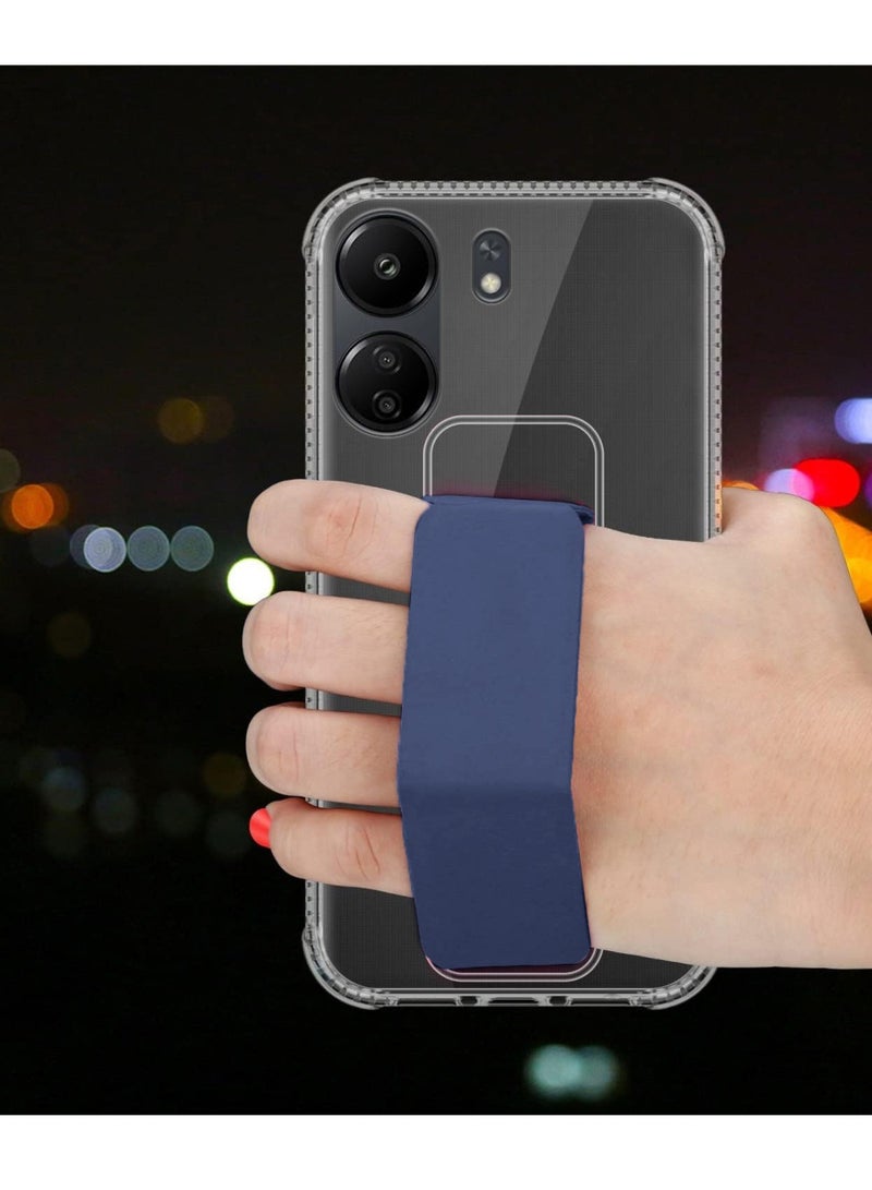 Techie Clear Shockproof Airbag Magnetic Secure Hand Grip Cover Case with Foldable Kickstand for Xiaomi Redmi 13C – Navy Blue - Image 2