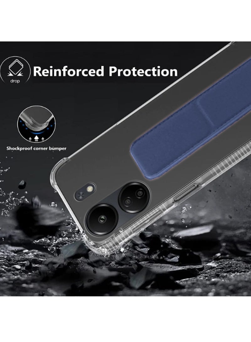 Techie Clear Shockproof Airbag Magnetic Secure Hand Grip Cover Case with Foldable Kickstand for Xiaomi Redmi 13C – Navy Blue - Image 3