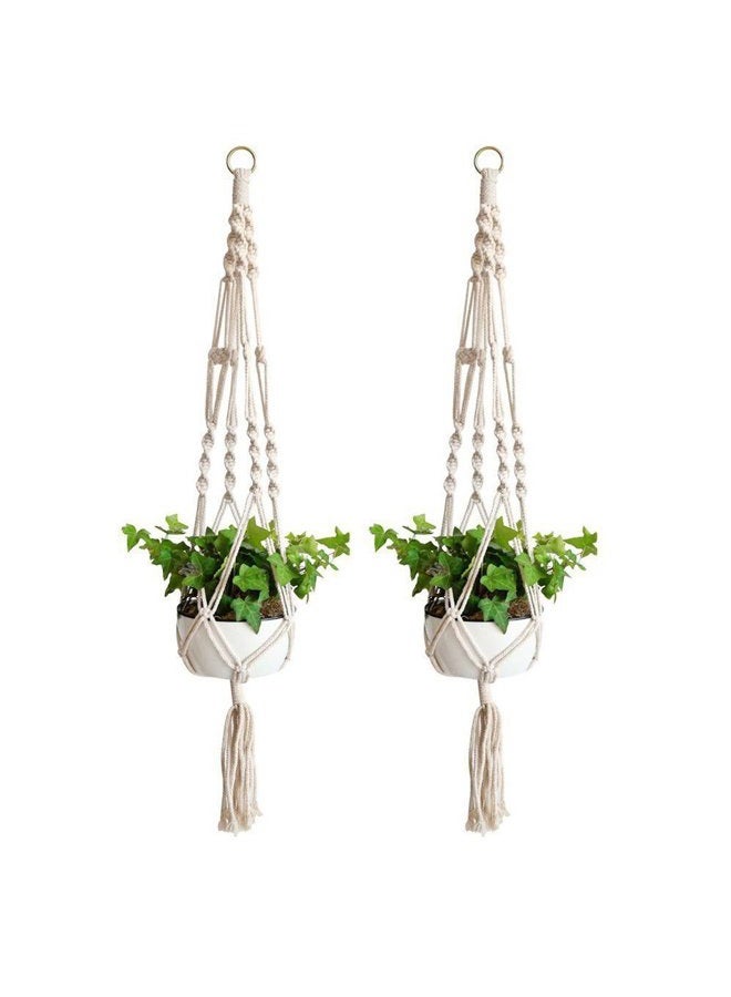 WIWAPLEX Macrame Plant Hanger, 2 Pack Plant Hanger, Cotton Rope Plant Hangers Indoor Outdoor, 4 Legs Plant Hanger Brackets, Flower Pot Hanging Plant Holder for Home Decorations (White) (40 Inch) - Image 1