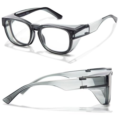 LianSan Safety Glasses Over Eyeglasses for MenWomen Fit Over Glasses with UV400Scratch Resistant Lenses ANSI Z87GreyClear Lens