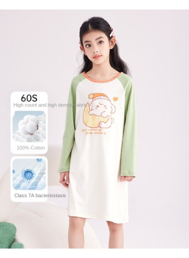 DEESHA S High Count & High Density】girls' 5a Antibacterial Lightweight Sleep Dress, Autumn Cotton Long-sleeve Home Dress - Image 1
