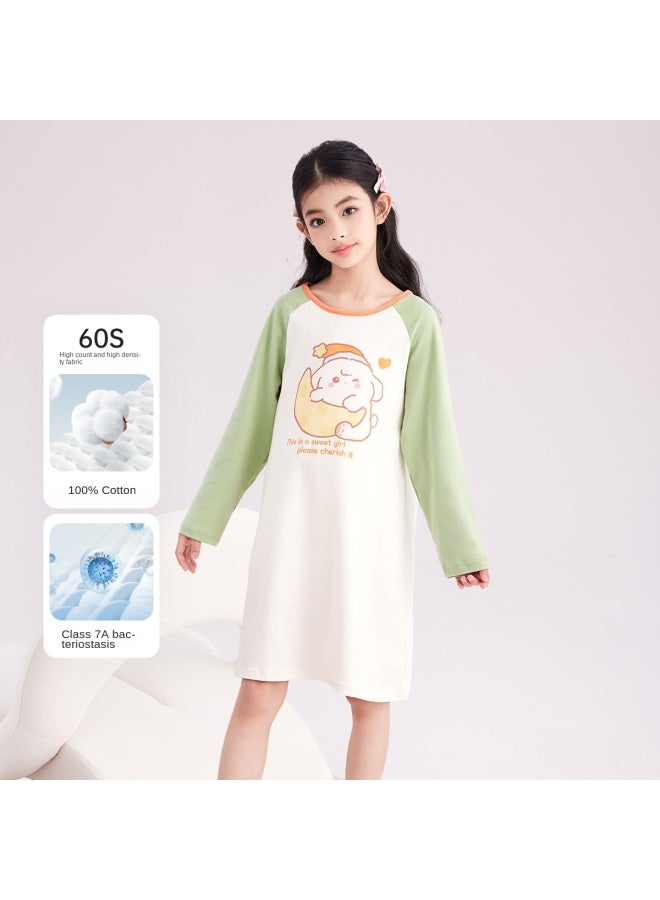 DEESHA S High Count & High Density】girls' 5a Antibacterial Lightweight Sleep Dress, Autumn Cotton Long-sleeve Home Dress - Image 2