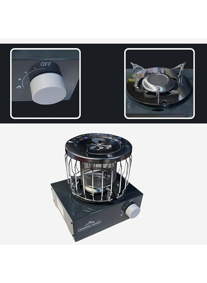 إيروريكس موقد غاز محمول 2 في 1 للاستخدام الخارجي بقوة 3000 واط مع إشعال يدوي وشعلة واحدة وسخان للتخييم في الهواء الطلق، طراز Cm 36407، لون أسود، موقد غاز للتخييم - Image 3