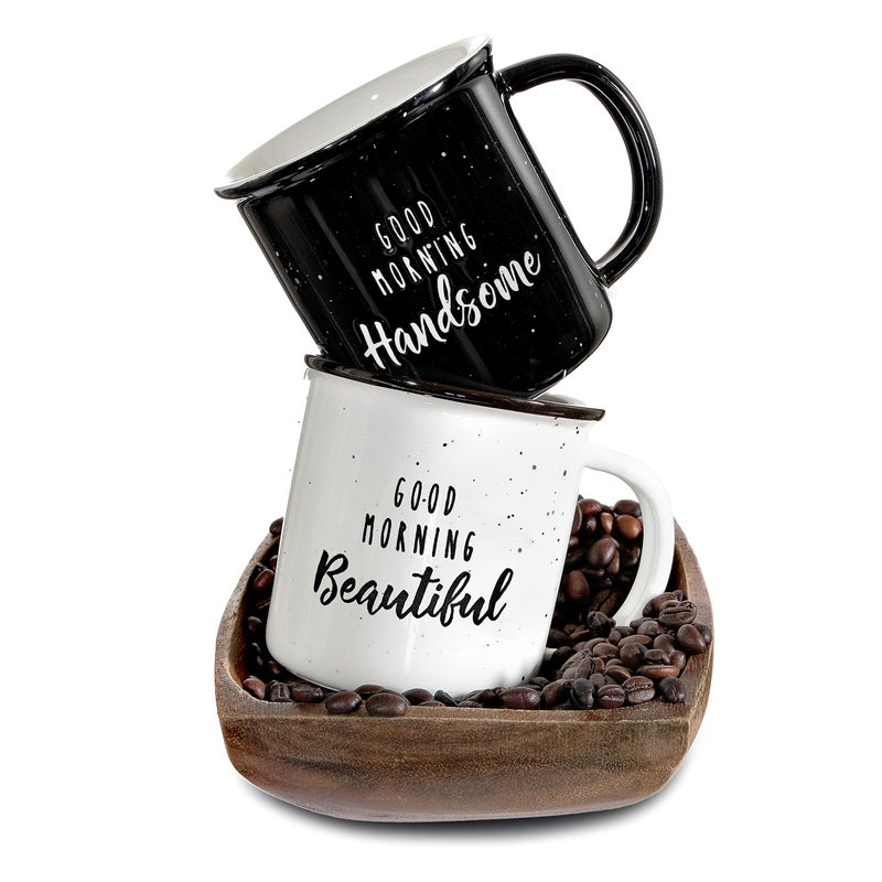 MAINEVENT Good Morning Beautiful Handsome Coffee Mug Set of 2 11 Ounce His  Hers Couple Coffee Mug Set