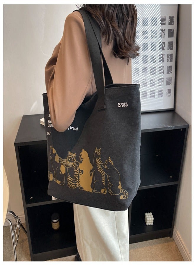 Tote bag canvas large capacity shoulder crossbody fashion handbag - Image 3