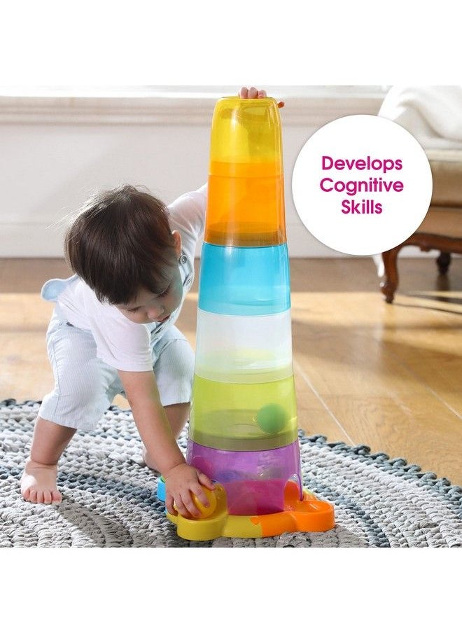 Edushape - Baby Stacking Toys 14 Pc Set Stack & Drop Tower Toddler Stacking Toy For Stem Educational Learning Colorful Baby Stacking Cups & Balls For Cause&Effect Play By Babies Toddlers Kids - Image 1