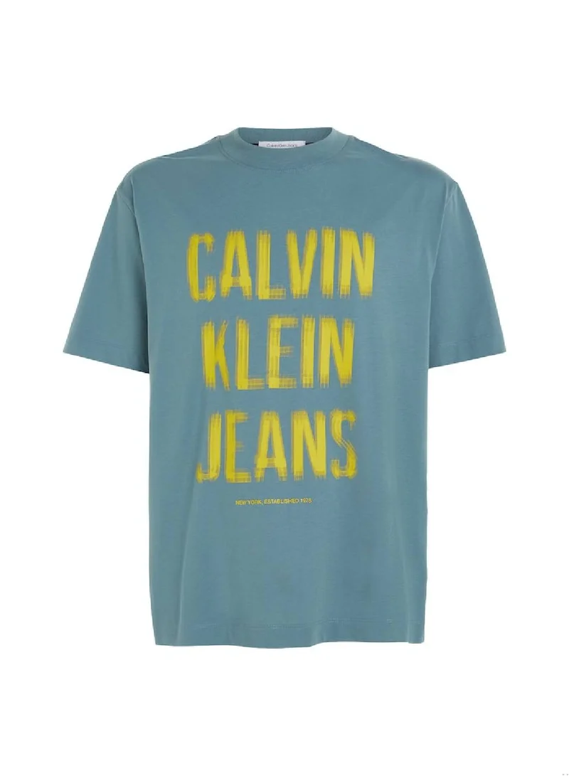 CALVIN KLEIN Men's Cotton Illusion Logo T-Shirt,  Blue