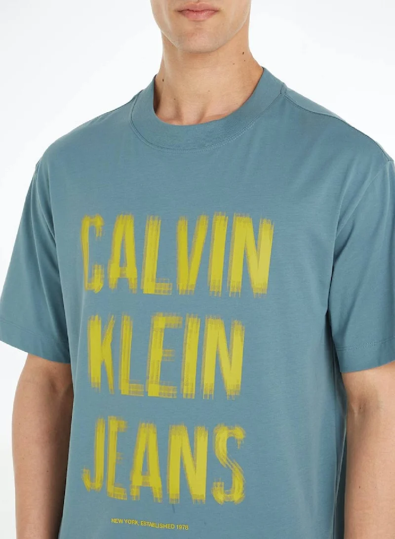 CALVIN KLEIN Men's Cotton Illusion Logo T-Shirt,  Blue