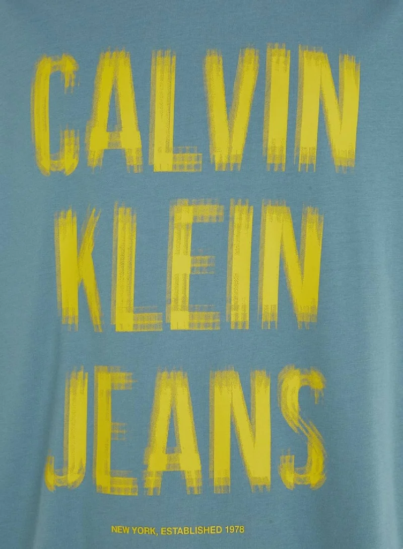 CALVIN KLEIN Men's Cotton Illusion Logo T-Shirt,  Blue