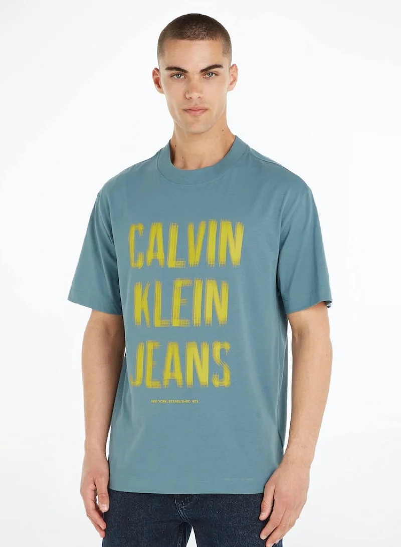CALVIN KLEIN Men's Cotton Illusion Logo T-Shirt,  Blue