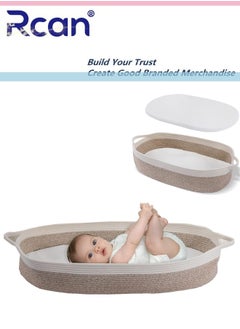 Rcan Baby Changing Basket Cotton Rope Baby Bassinet Changing Table Boho Nursery Decor Moses Basket Baby Basket with Thick Cotton Foam Pad for Unisex Baby  - Image 1