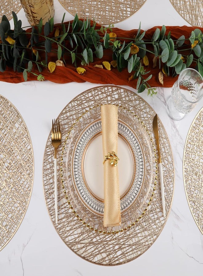 Mabbcoo Placemats Set of 6, Round Placemats Gold 15 Inch Washable Vinyl Place Mats Dining Table Mats for Wedding Party Kitchen Decorations - Image 3