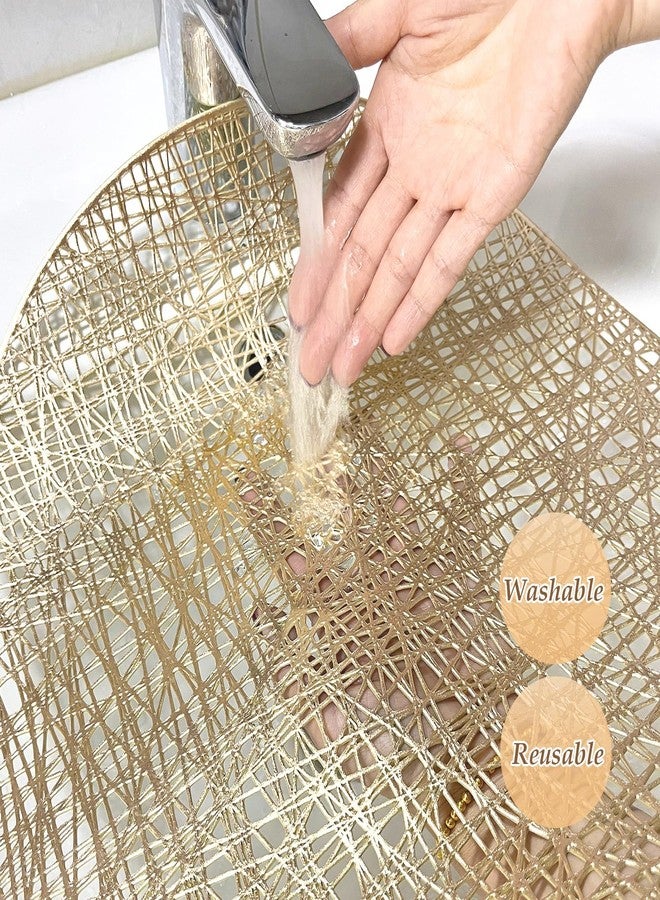 Mabbcoo Placemats Set of 6, Round Placemats Gold 15 Inch Washable Vinyl Place Mats Dining Table Mats for Wedding Party Kitchen Decorations - Image 5