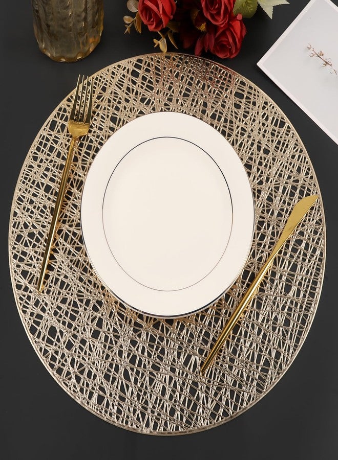 Mabbcoo Placemats Set of 6, Round Placemats Gold 15 Inch Washable Vinyl Place Mats Dining Table Mats for Wedding Party Kitchen Decorations - Image 2
