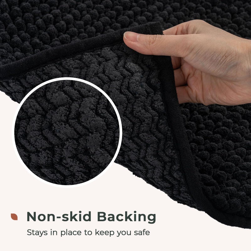 FRESHMINT Chenille Bathroom Rugs Sets 2 Piece 17""x24""+20""x32""  Non-Slip Bath Mats Set for Bathroom  Water Absorbent Bath Rug  Washable Set of 2 Shower Floor Mat Bathroom  Black - Image 3
