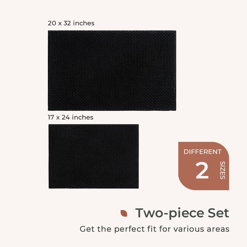 FRESHMINT Chenille Bathroom Rugs Sets 2 Piece 17""x24""+20""x32""  Non-Slip Bath Mats Set for Bathroom  Water Absorbent Bath Rug  Washable Set of 2 Shower Floor Mat Bathroom  Black - Image 4
