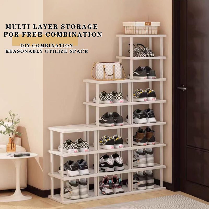 SAN HE Bamboo Shoe Rack 5Tier- Vertical White Shoe Rack for Small Spaces, Tall Narrow Shoe Rack Organizer for Closet Entryway Corner Garage and Bedroom,Skinny Shoe Shelf with Free Stackable DIY - Image 3