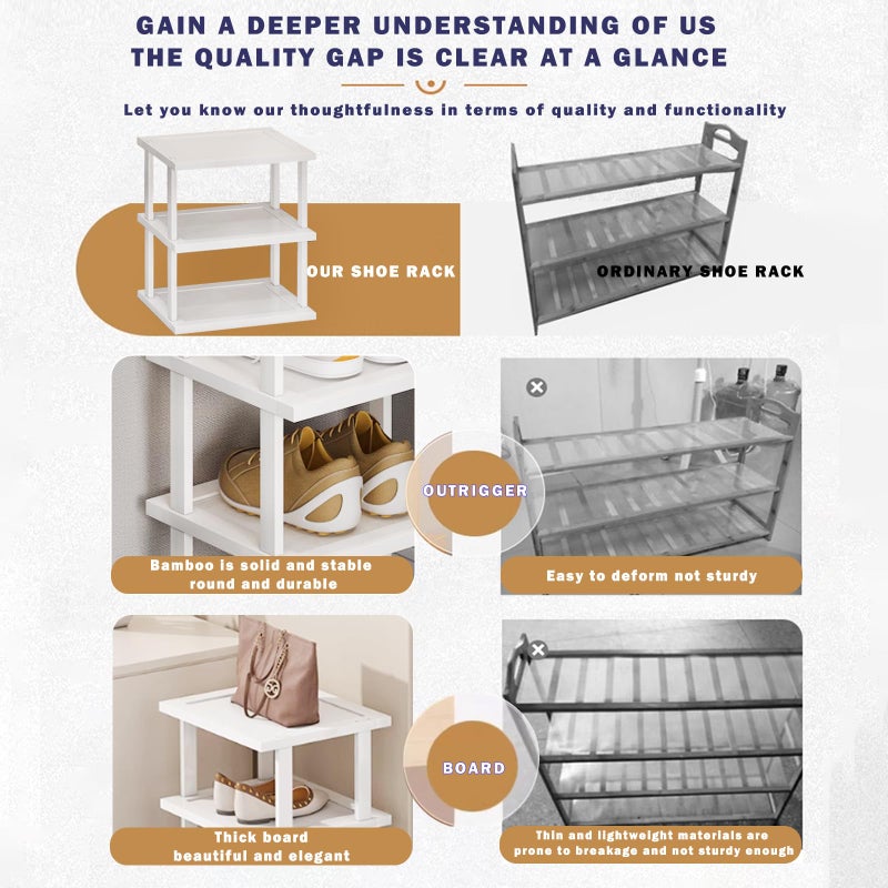 SAN HE Bamboo Shoe Rack 5Tier- Vertical White Shoe Rack for Small Spaces, Tall Narrow Shoe Rack Organizer for Closet Entryway Corner Garage and Bedroom,Skinny Shoe Shelf with Free Stackable DIY - Image 4