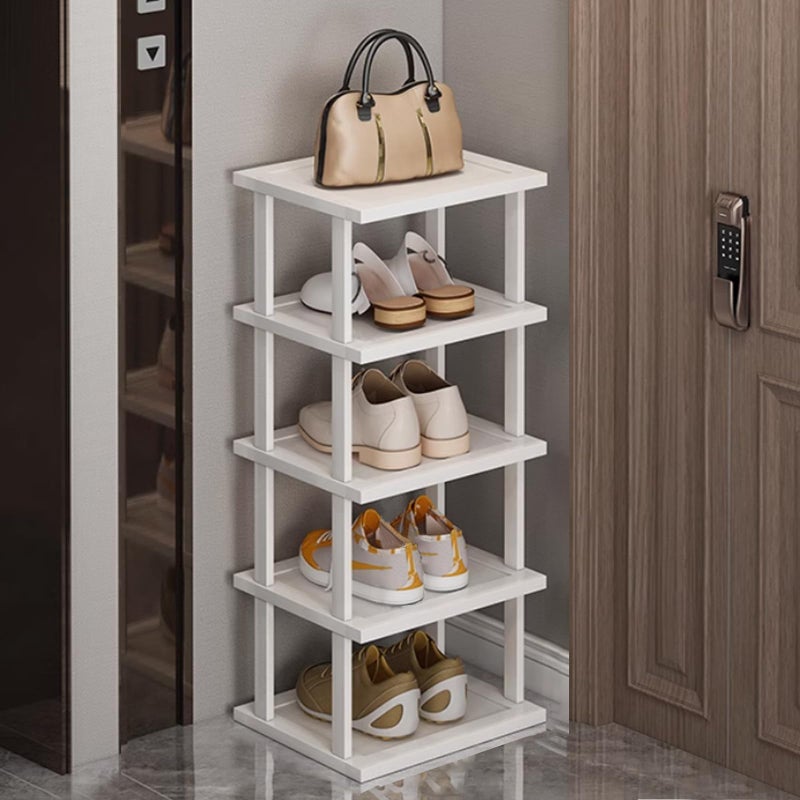 SAN HE Bamboo Shoe Rack 5Tier- Vertical White Shoe Rack for Small Spaces, Tall Narrow Shoe Rack Organizer for Closet Entryway Corner Garage and Bedroom,Skinny Shoe Shelf with Free Stackable DIY - Image 1