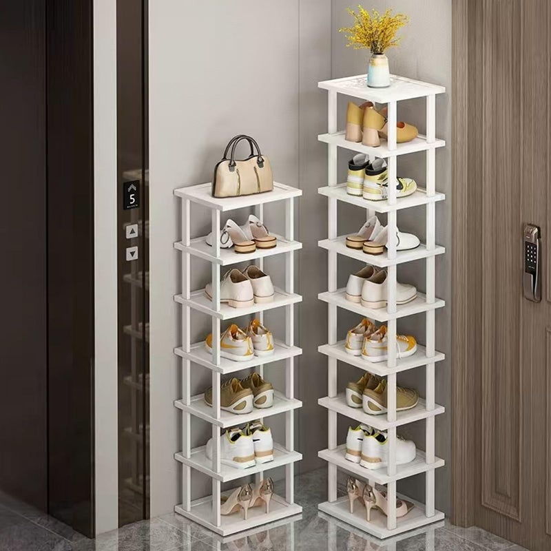 SAN HE Bamboo Shoe Rack 5Tier- Vertical White Shoe Rack for Small Spaces, Tall Narrow Shoe Rack Organizer for Closet Entryway Corner Garage and Bedroom,Skinny Shoe Shelf with Free Stackable DIY - Image 5
