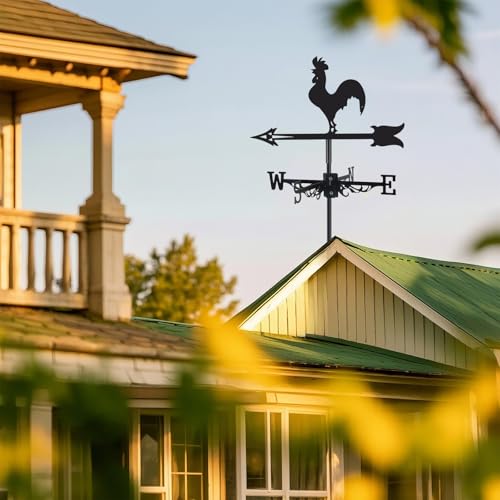VESTCDF Rooster Metal Weather Vane Wind Direction Indicator Outdoor Weather Vanes Roof Mount Yard Patio Wind Vanes for OutsideYard Farm Garden Patio Decoration - Image 3